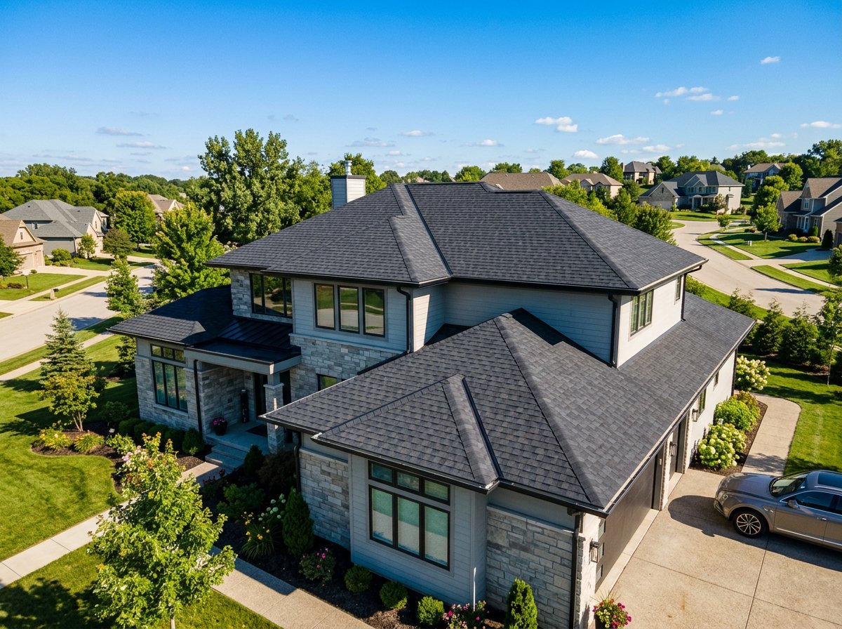 Newly upgraded modern roof with crisp shingle lines