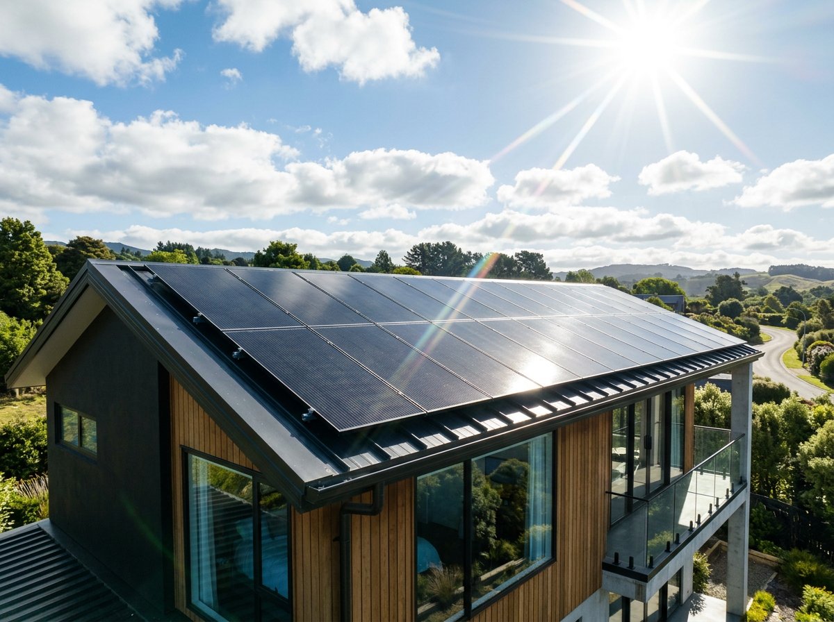 Sleek solar panels on a modern home rooftop in sunlight